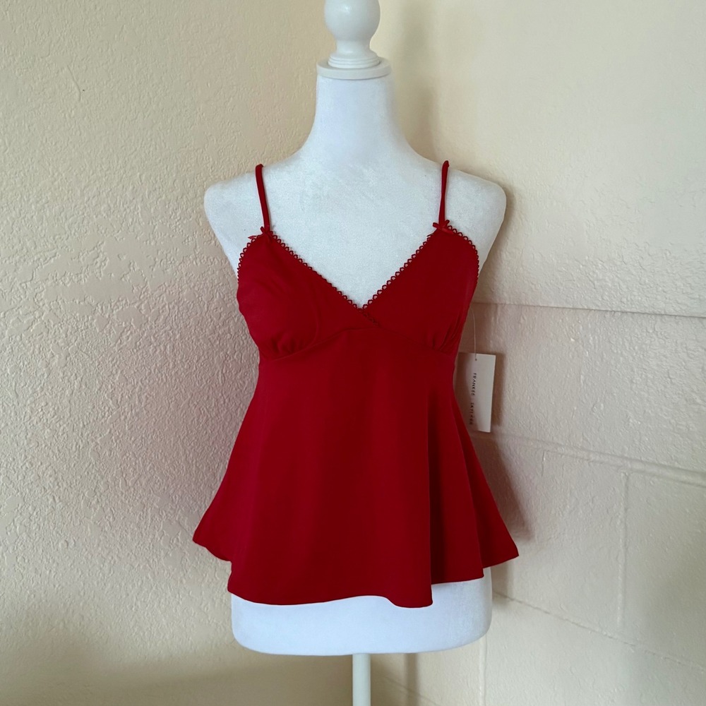 Frankee & Skylarr Cami Top‎ Women Size M Red Peplum Empire Waist Babydoll